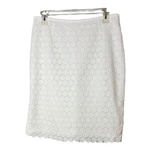 Calvin Klein White Eyelet Laced Lined Back Zipper Hook/Eye Pencil Skirt SZ 6